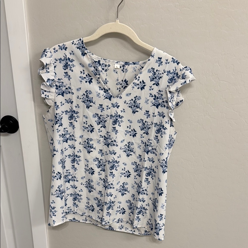 Floral Blue and White Women's Top